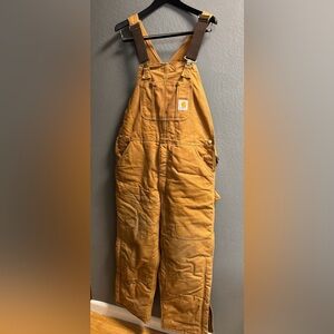 Carhartt insulated, double-knee bib overalls brown duck canvas